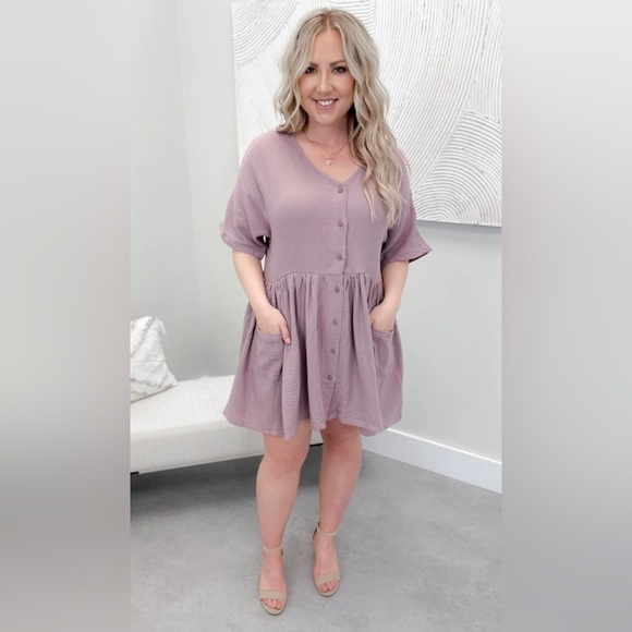 My Story dress linen baby doll lilac with pockets - Picture 4 of 11